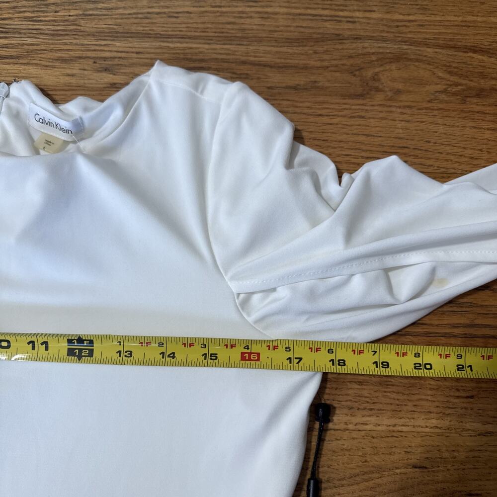 Calvin Klein Women's Dress 6 White Belt Angel 3/4 Sleeve Sheath Style Knit - Picture 7 of 9